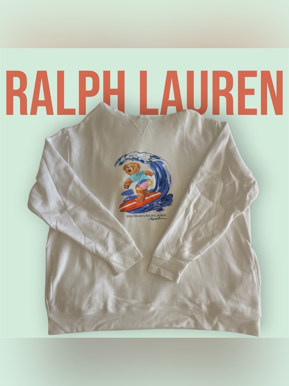Ralph Lauren White Polo Bear Surf Hooded Sweatshirt